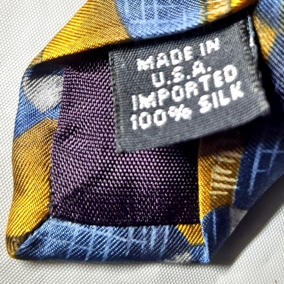 Barrington 💯 Silk Luxury Designer Necktie 58" x3.75" Blue/Gold Abstract Vintage - Picture 5 of 9